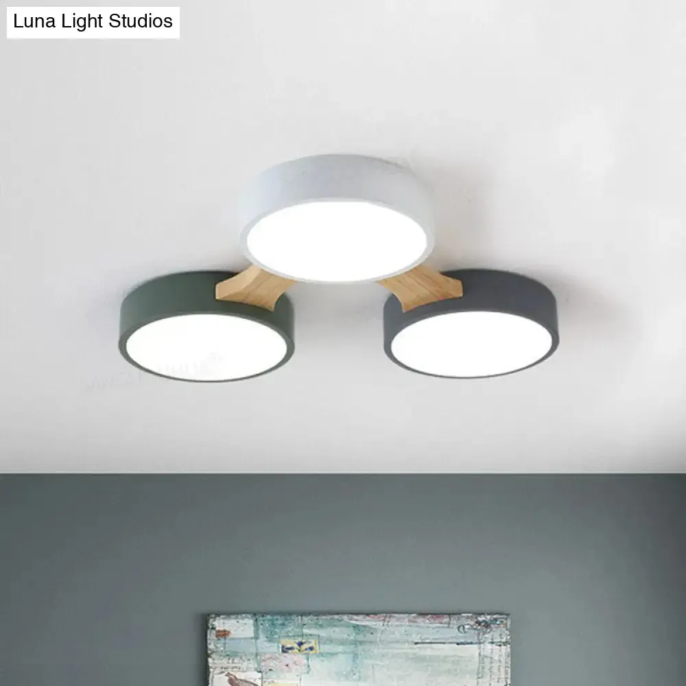 Round LED Flush Mount Metallic Ceiling Light in Gray-Green - Minimalist Modern Design