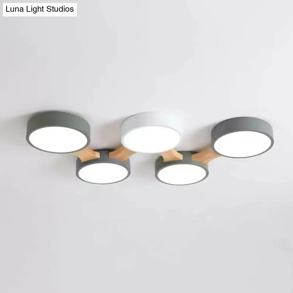 Round LED Flush Mount Metallic Ceiling Light in Gray-Green - Minimalist Modern Design