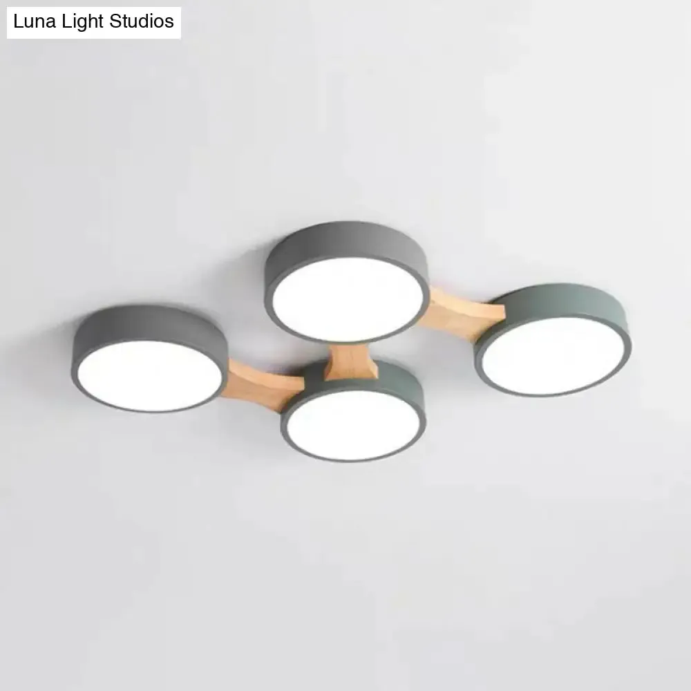 Round LED Flush Mount Metallic Ceiling Light in Gray-Green - Minimalist Modern Design