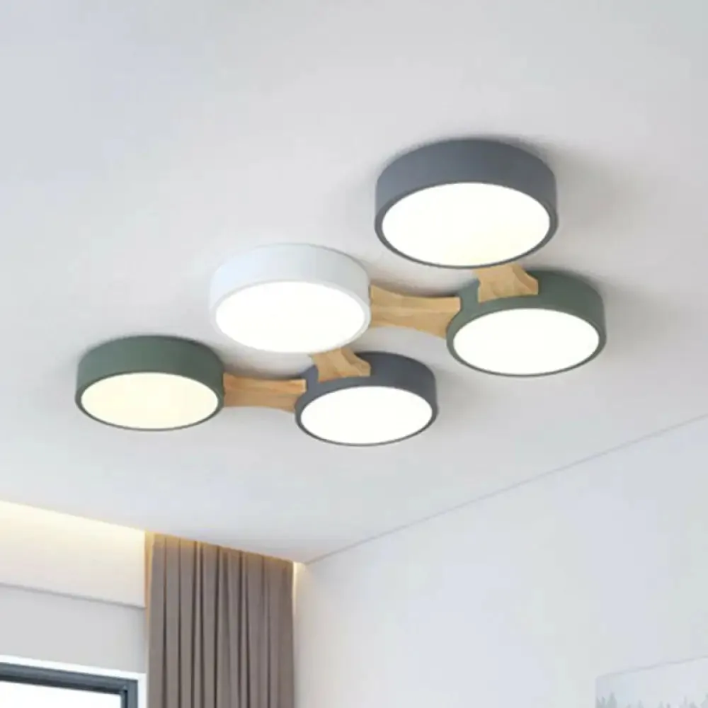 Round LED Flush Mount Metallic Ceiling Light in Gray-Green - Minimalist Modern Design