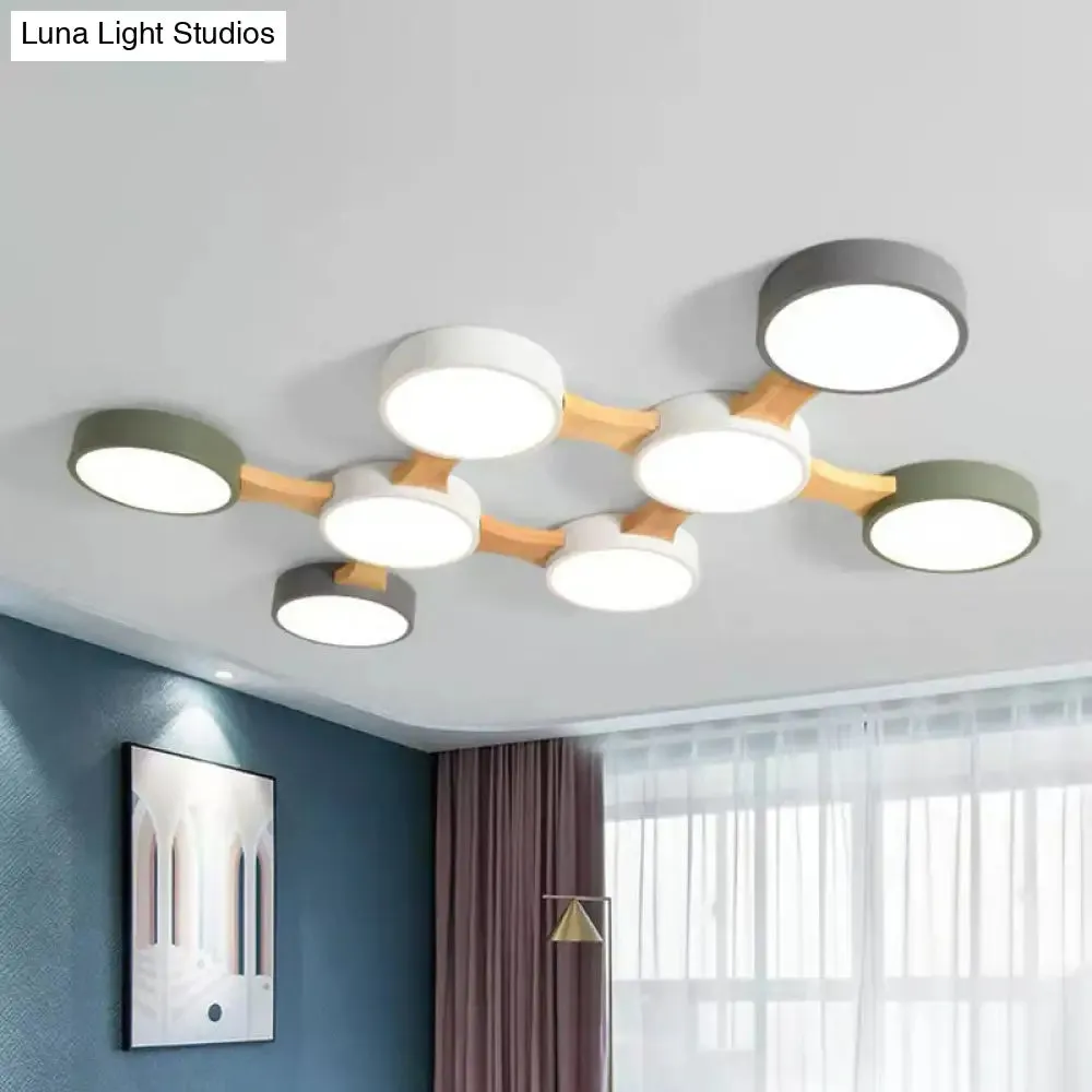 Round LED Flush Mount Metallic Ceiling Light in Gray-Green - Minimalist Modern Design