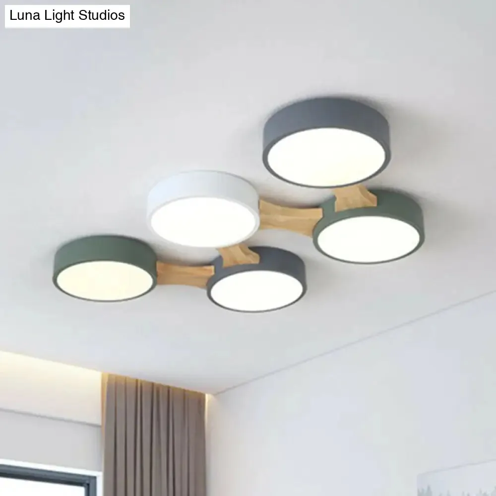 Round LED Flush Mount Metallic Ceiling Light in Gray-Green - Minimalist Modern Design