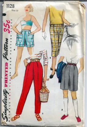 Simplicity 1128 Girls Bermuda Shorts Pedal Pusher Pants Vintage Sewing Pattern 1950s