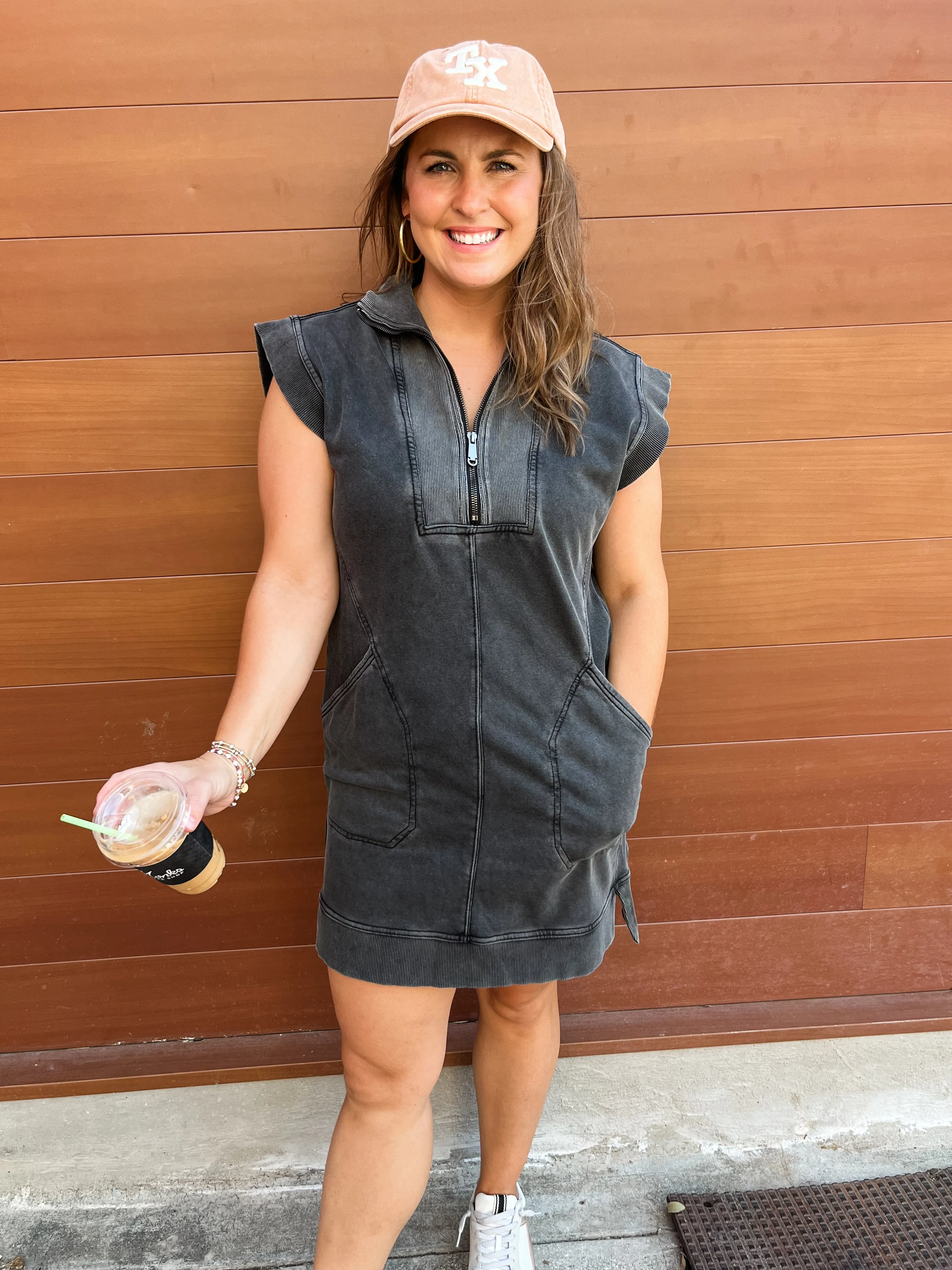 Solid Mock Neck Mini Dress - Black