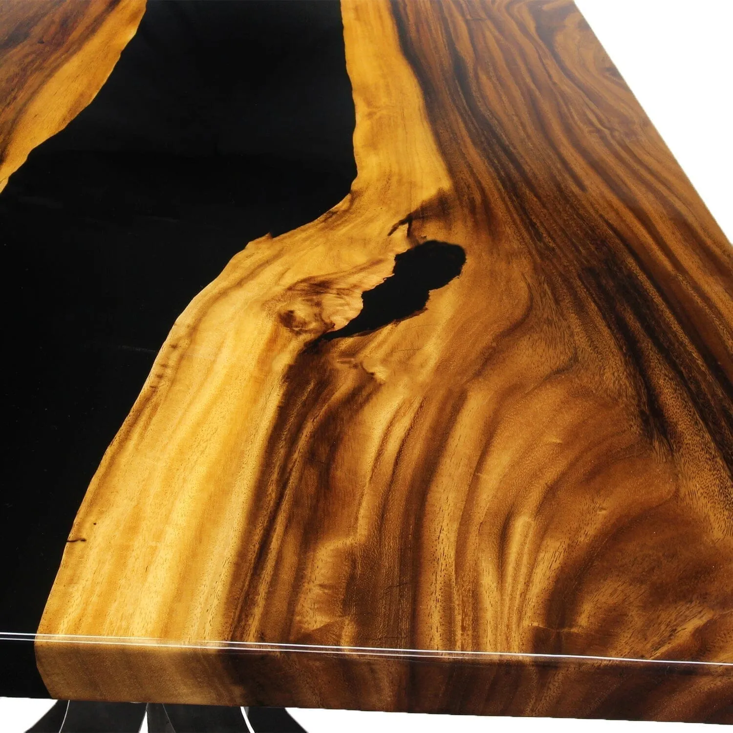 Walnut Live Edge Slab Dining Tabletop - Black River Epoxy - 80 x 40 x 2"