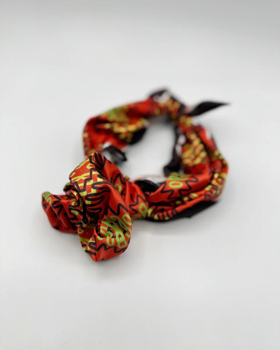 Wavy Diamond Print Silky Bandana Scarf