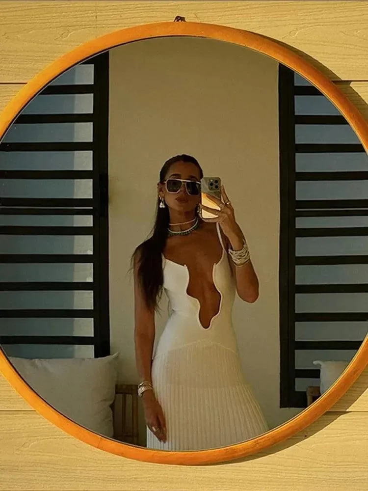 White Knit Beach Dress: Chic Sleeveless Statement Piece